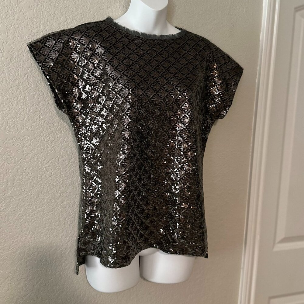 Sedge Grey Sequined Top, Short Sleeve, Size XS, New with Tags